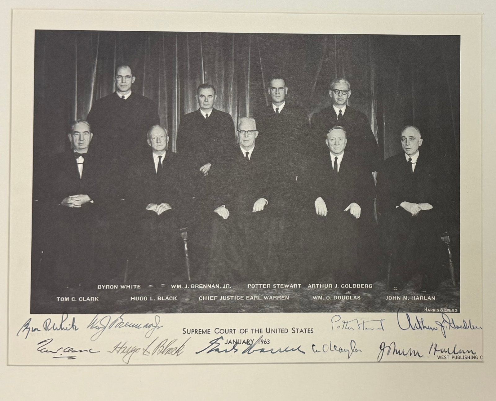 Warren Court – All Nine Supreme Court Justices – Fully Signed 1963 Group Photograph (1 of 1)