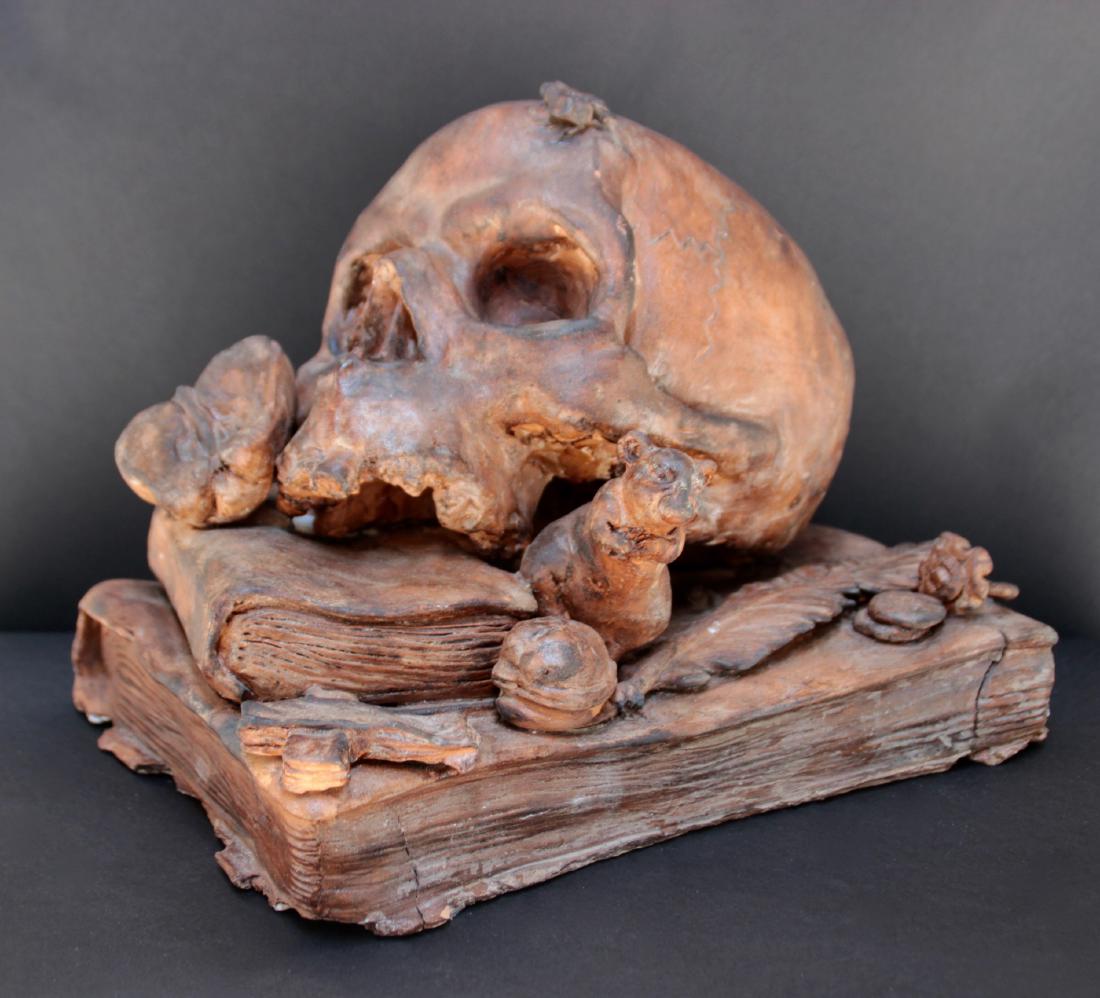 ITALIE Memento mori Sculpture en terre cuite  23 x 28 x (1 of 3)