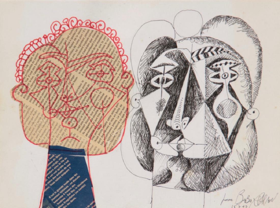 Roger CAPRON (1922-2006) Deux portraits - 15 juillet: Roger CAPRON (1922-2006) Deux portraits - 15 juillet 1997 Encre , feutre et collage sur papier. Signé, daté et dédicacé, en bas à droite 24 x 32 cm