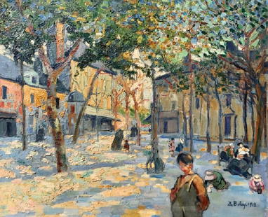 Pierre DE BELAY (1890-1947) Place à Montmartre - 1918: Pierre DE BELAY (1890-1947) Place à Montmartre - 1918 Huile sur toile Signé et daté en bas à droite 54 x 65 cm