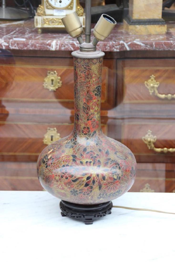 Vase formant pied de lampe en cuivre à décor d'émaux (1 of 1)