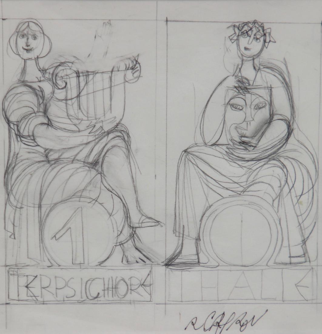 Roger CAPRON (1922-2006) Deux femmes à l'antique Mine: Roger CAPRON (1922-2006) Deux femmes à l'antique Mine de plomb sur papier. Signé en bas à droite 18 x 18 cm