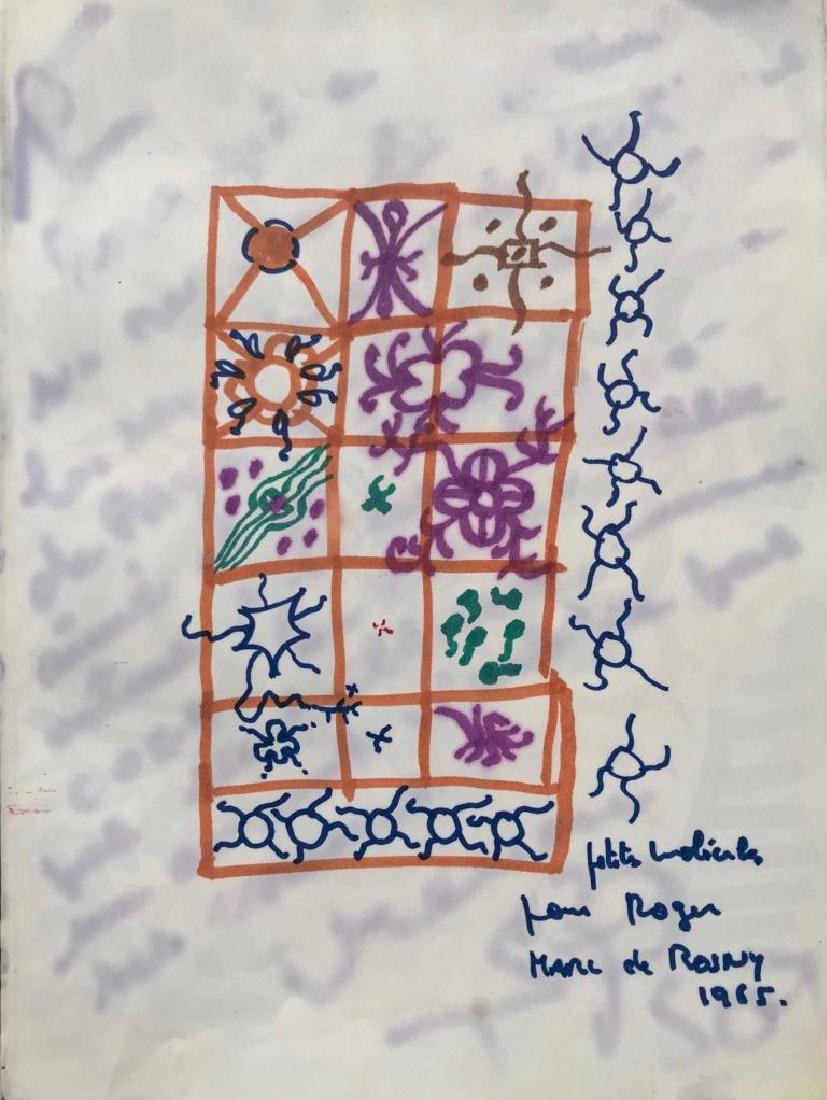 Marc DE ROSNY (XX) Composition de molécules - 1965: Marc DE ROSNY (XX) Composition de molécules - 1965 Feutre sur papier. Signé et daté en bas à droite. 33 x 26,5 cm Provenance : Livre d'or du Restaurant "Chez Roger" à Antibes, ayant accueilli une