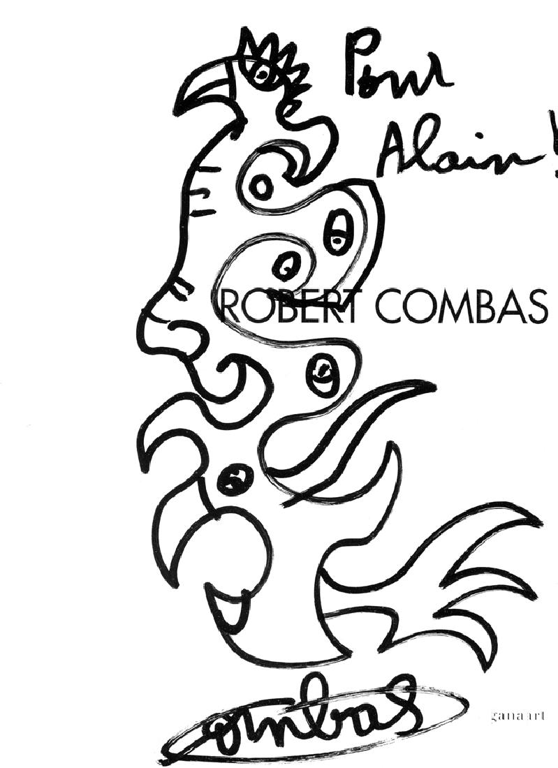 Robert COMBAS (1957): Robert COMBAS (1957) Le Coq Dessin au feutre noir sur page de couverture " Gana Art Gallery" Signé en bas au centre 29,5 x 21,5 cm