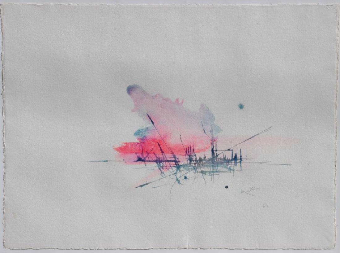 Georges MATHIEU (1921-2012)_x000D_ Lanverny -: Georges MATHIEU (1921-2012)_x000D_ Lanverny - 1964_x000D_ Encre et aquarelle sur papier_x000D_ Signé et daté en bas à droite_x000D_ 56 x 76 cm