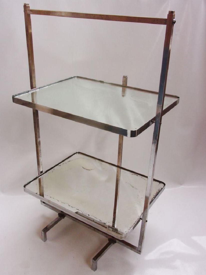 Jean Boris LACROIX ( 1902-1984)_x000D_ Table pliante: Jean Boris LACROIX ( 1902-1984)_x000D_ Table pliante à deux plateaux rectangulaires en métal(bronze / laiton plein) nickelé et miroirs_x000D_ Rare et pure création moderniste vers