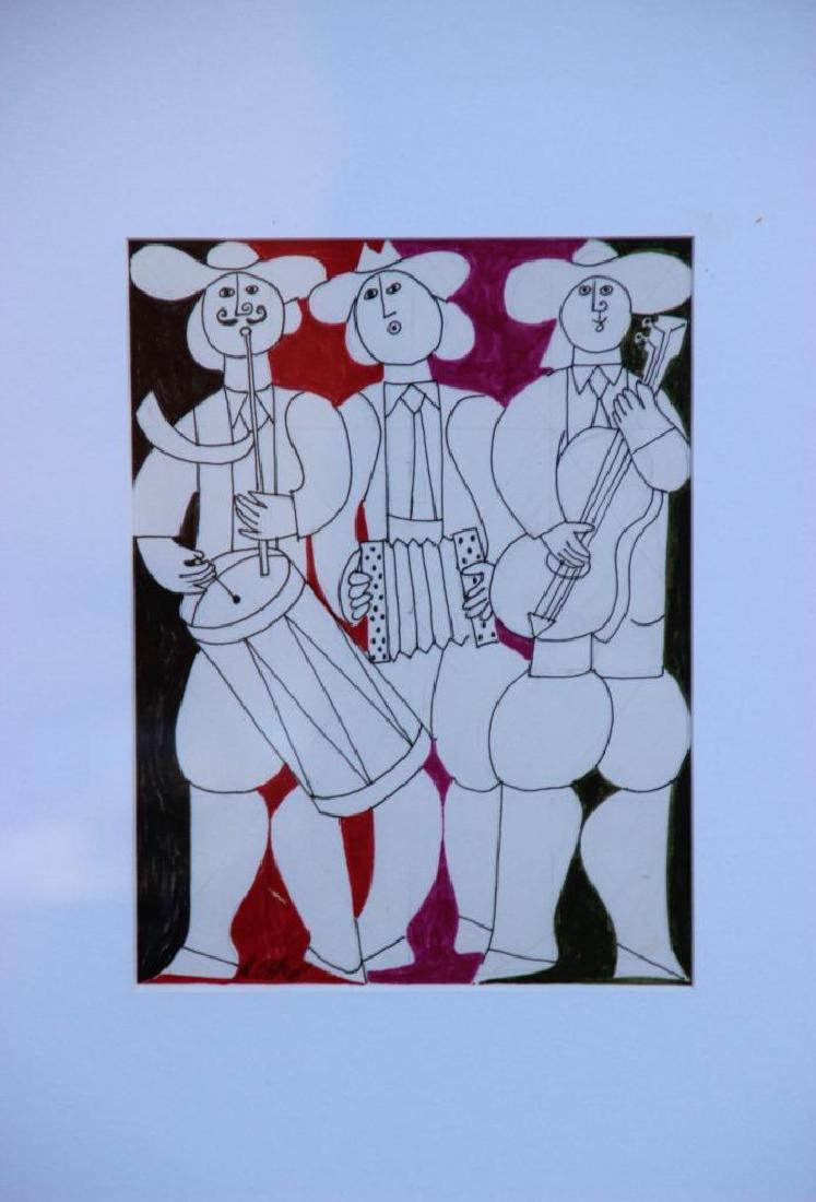 Roger CAPRON (1922-2006)_x000D_ Trois musiciens_x000D_: Roger CAPRON (1922-2006)_x000D_ Trois musiciens_x000D_ Encre et feutre sur papier. Signé en bas à gauche_x000D_ 23,5 x 17,5 cm