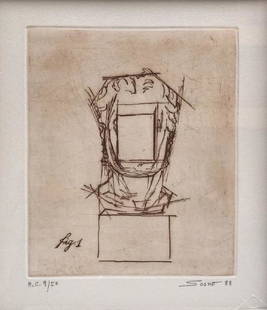 Sacha SOSNO (1937-2013)_x000D_ Fig - 1 - Tête au: Sacha SOSNO (1937-2013)_x000D_ Fig - 1 - Tête au carré - 1988_x000D_ Gravure sur papier. Signé et daté en bas à droite. Justifié H.C. et numéroté 9/50 en bas &#