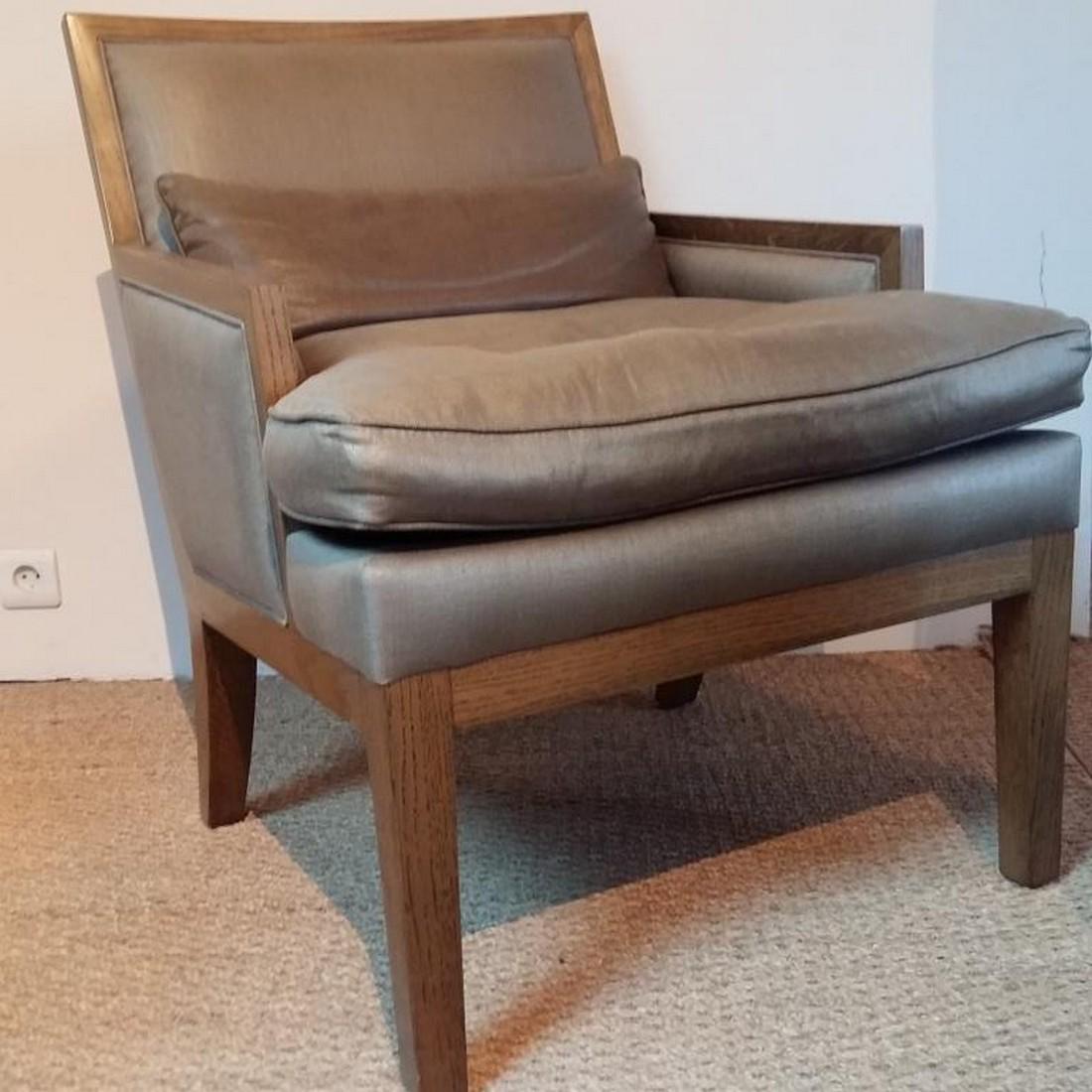 Jean-Michel FRANCK & Adolphe CHANAUX, Edition Ecart: Jean-Michel FRANK & Adolphe CHANAUX, Edition Ecart International, vers 1980 (Année de conception 1930) Bergère à structure en chêne massif verni, assise et dossier tapissés en