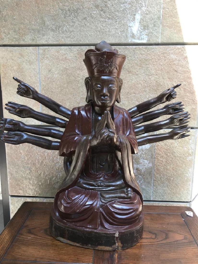 JAPON Figure en bois laqué figurant Guanyin à (1 of 1)