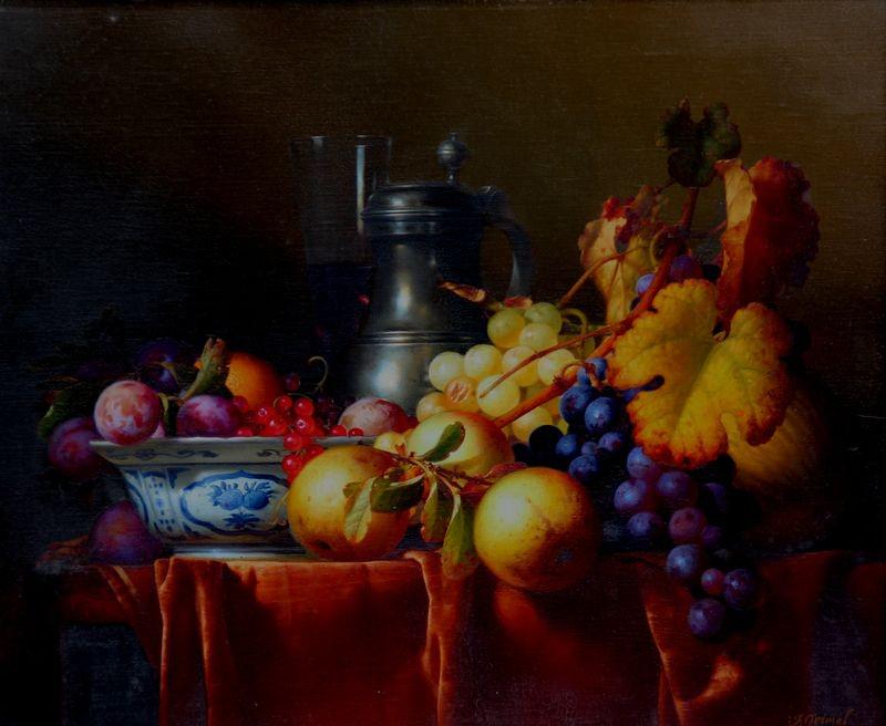 Jean GRIMAL (1942-1998) Nature morte Huile sur toile.: Jean GRIMAL (1942-1998) Nature morte Huile sur toile. Signé en bas à droite 38 x 46 cm