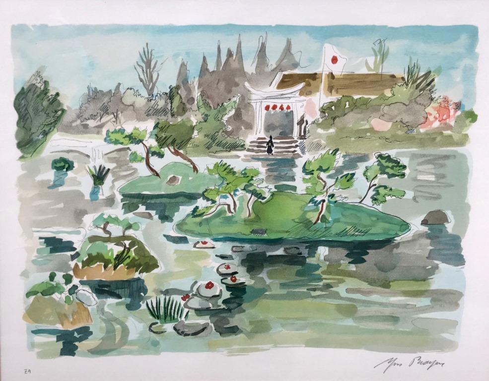 Yves BRAYER (1907-1990) Pavillon japonais Lithographie: Yves BRAYER (1907-1990) Pavillon japonais Lithographie en couleurs sur papier. Signé en bas à droite. Justifié E.A. en bas à gauche 47 x 61 cm