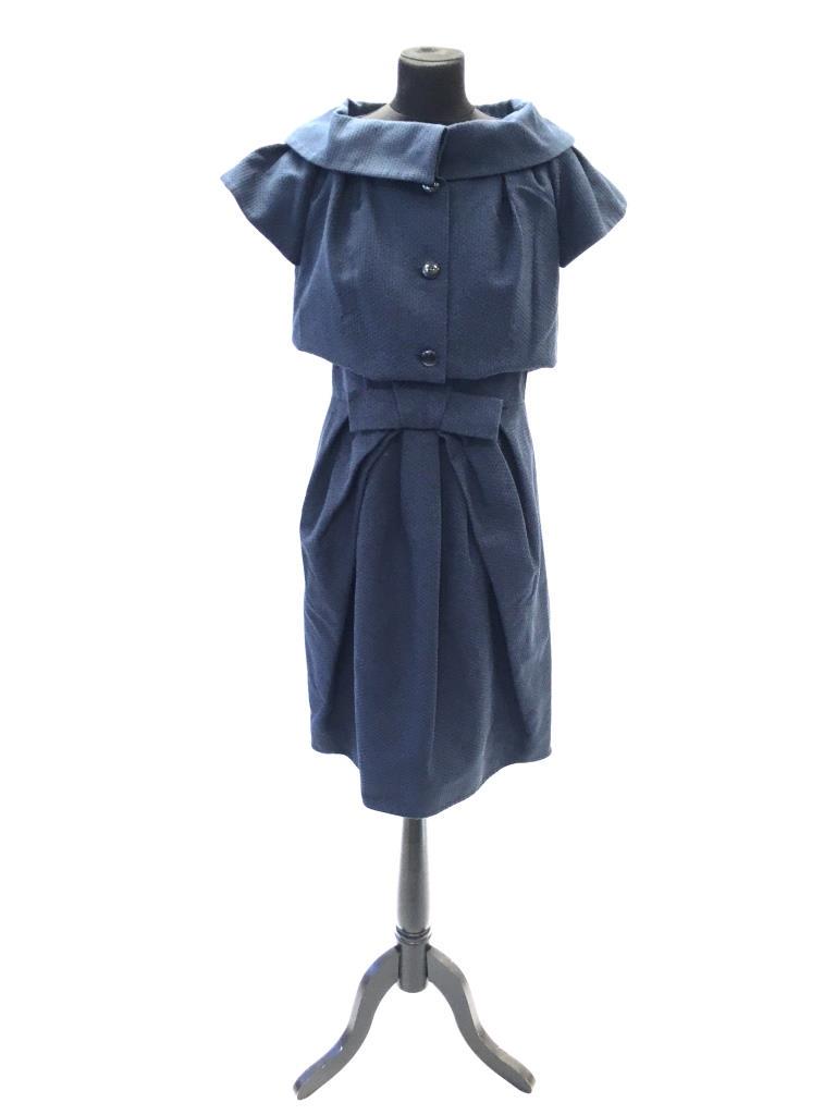 Christian DIOR Robe et boléro en coton, bleu foncé,: Christian DIOR Robe et boléro en coton, bleu foncé, avec noeud Taille 40