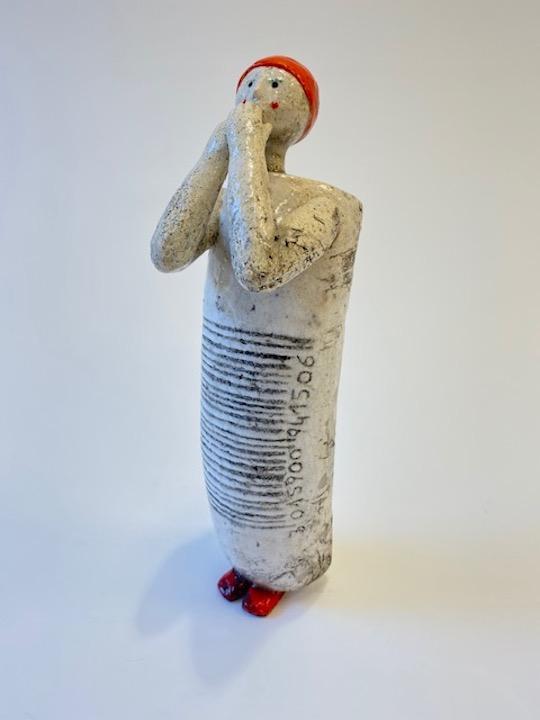 CLEM (1982) Code barre Sculpture en raku é: CLEM (1982) Code barre Sculpture en raku émaillé polychrome sur base en métal H : 30 cm N.B: Formée par le regretté Roger Capron, célèbre artiste de Vallauris, Cl