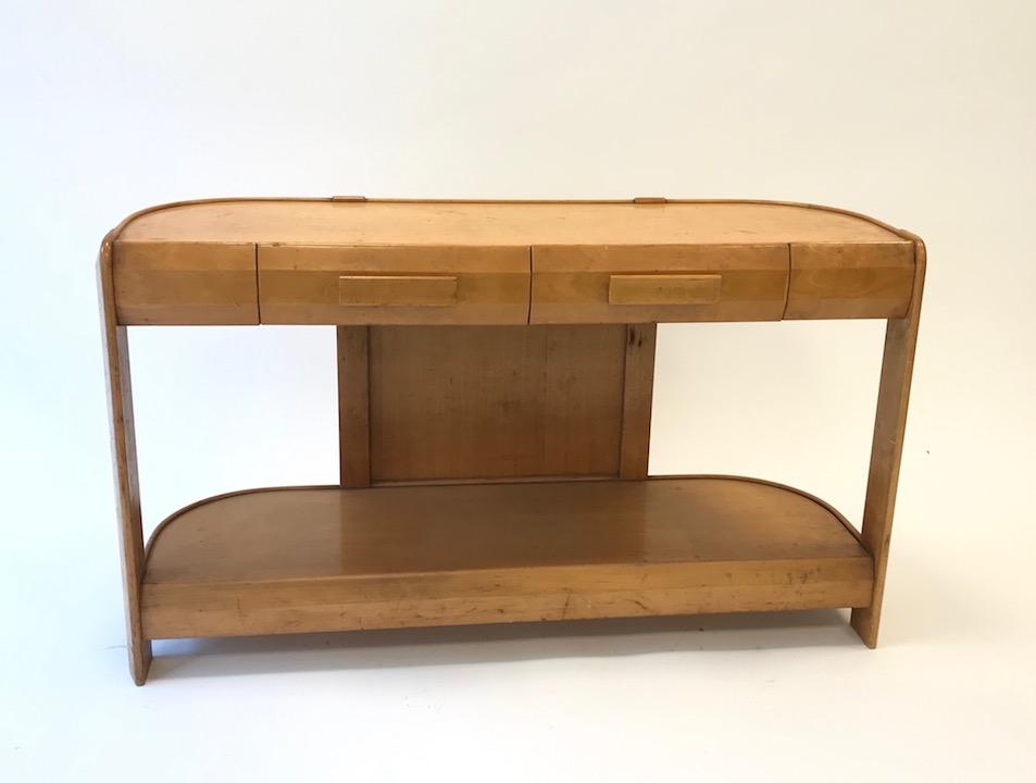 Console basse en hêtre verni ouvrant par deux (1 of 1)