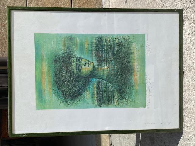 Jean CARZOU (1907-2000) Buste féminin sur fond vert (1 of 1)