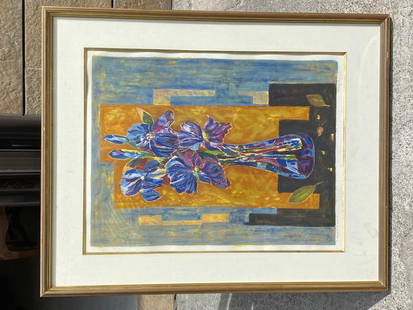 Tony AGOSTINI (1916-1990) Le bouquet d'iris: Tony AGOSTINI (1916-1990) Le bouquet d'iris Lithographie en couleurs sur papier. Sign&#233; en bas &#224; droite et justifi&#233; " Epreuve d'artiste" en bas &#224; gauche 57 x 44 cm