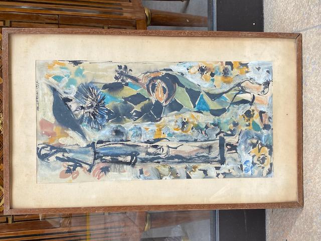 Michel CARLIN (1935) L'arlequin - 1957 Aquarelle et: Michel CARLIN (1935) L'arlequin - 1957 Aquarelle et gouache sur papier. Signé et daté en haut à droite 46 x 23 cm