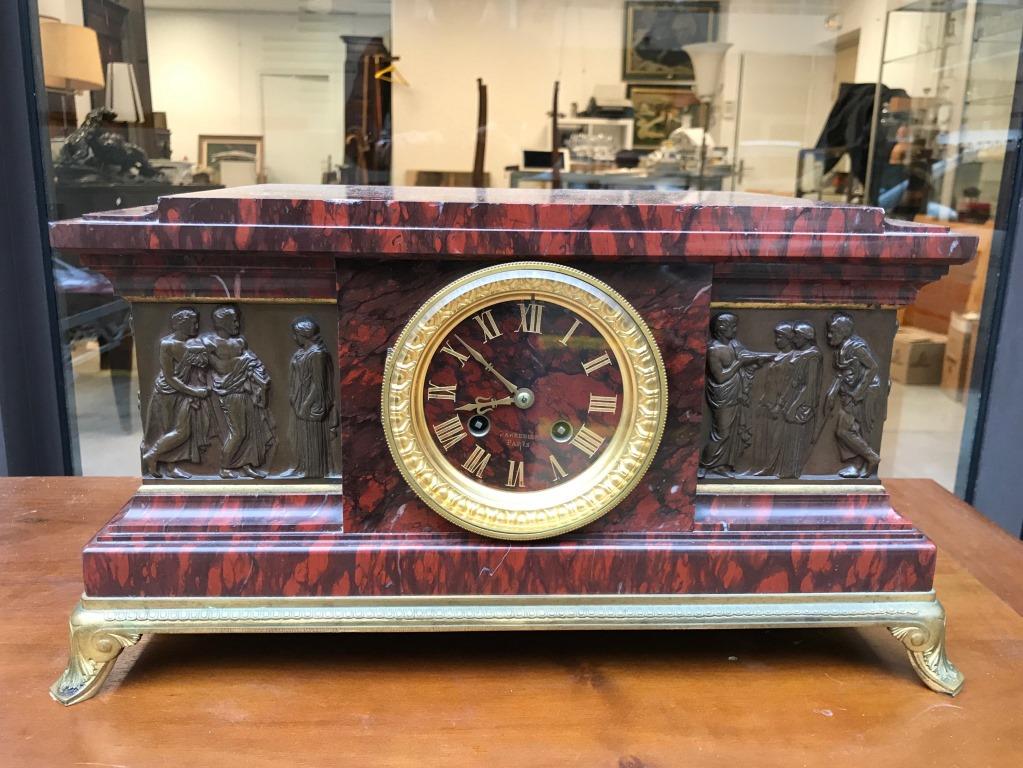 BARBEDIENNE Base de pendule en bronze et marbre  Signé (1 of 2)