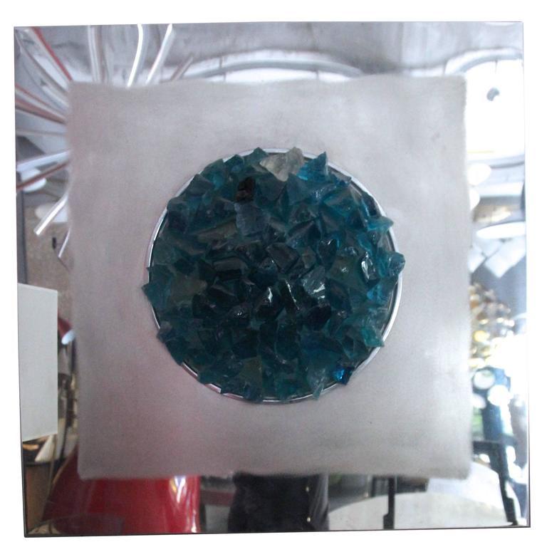 Angelo BROTTO (1914-2002) - Edition ESPERIA - Vers 1974: Panneau lumineux modèle "Oceano" en acier et acier brossé orné de verre de Murano. ESPERIA Editeur Vers 1974 80 x 80 x 12 cm * Vendu sur désignation (disponible à l’