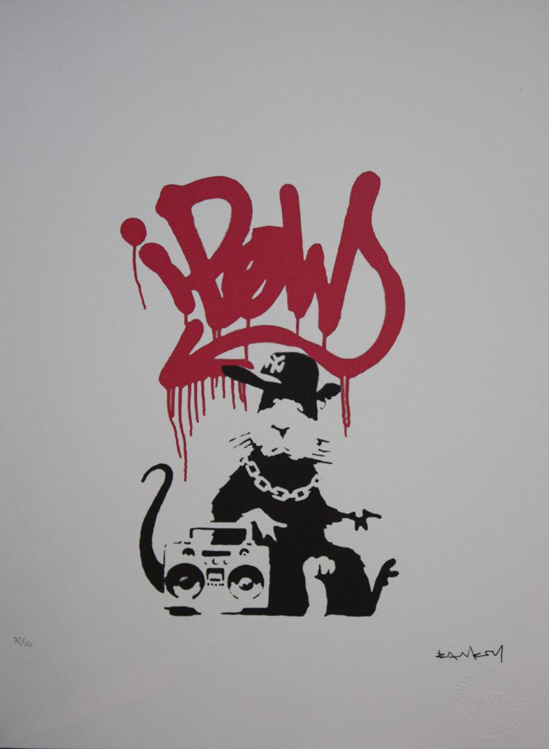 BANKSY (1974), d’après: Gangsta rat Épreuve en couleurs sur papier Signé dans la planche et cachet de l'éditeur en bas à droite et numérotée (n°76/ 150) en bas à gauche37,5 x 28 cm NB: Certificat de l'éditeur au dos
