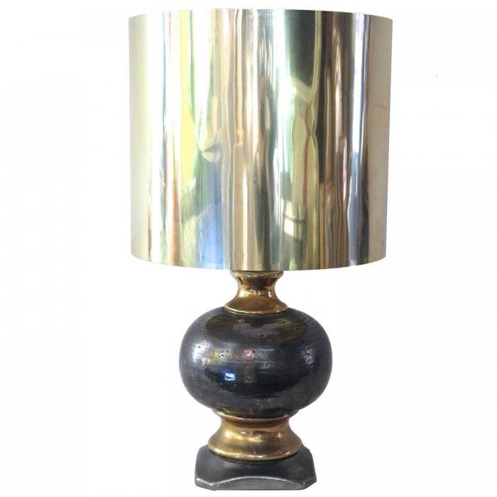 JANSEN, dans le goût de: Lampe en céramique argentée, Vers 1970 71 x 19 cm * Vendu sur désignation (disponible à l’étude après la vente sans frais supplémentaires)