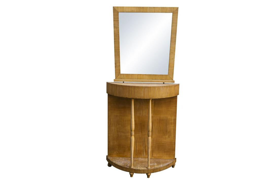 Coiffeuse en bois de placage et rotin (1 of 4)