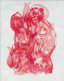 Raymond MORETTI (1931-2005): Composition aux personnages rouges Lithographie en couleurs sur papier. Signé et numéroté 134/199 en bas à gauche 49 x 39 cm