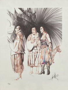 Raymond MORETTI (1931-2005): Trois personnages Lithographie en couleurs sur papier. Signé en bas à droite et numéroté 162/199 en bas à gauche 53,5 x 41 cm