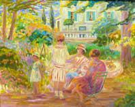 Elyane ADDARI (1936) Réunion au jardin Huile sur: Elyane ADDARI (1936) Réunion au jardin Huile sur toile. Signé en bas à droite 80 x 100 cm