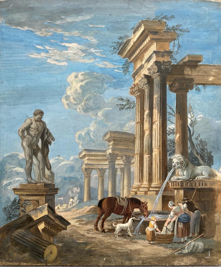 Pierre-Antoine DEMACHY (1723-1807) Personnages dans un paysage de ruines Gouache sur papier (1 of 1)