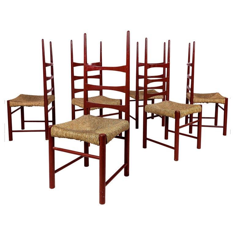 VILANOVA BOSCH - 6 CHAISES EN BOIS ET PAILLAGE: Jordi VILANOVA BOSCH (1925-1998) Suite de six chaises en bois et paillage - Espagne, vers 1970 50 x 40 x 110 cm * Vendu sur désignation