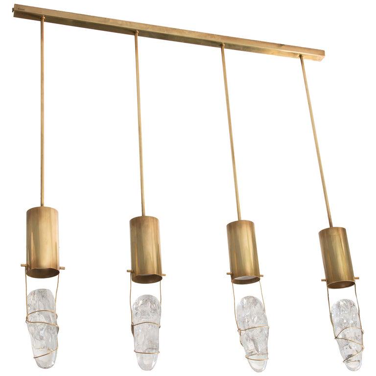 BROTTO - SUSPENSION 4 FEUX: Angelo BROTTO (1914-2002), Edition Esperia suspension à quatre feux à décor de cristal de roche - Vers 1990 10 x 110 x 130 cm * Vendu sur désignation