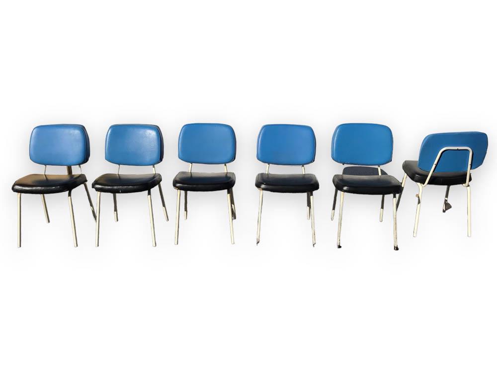 PAULIN, DANS LE GOÃ›T DE - 6 CHAISES EN SKAÃ ET MÃ‰TAL: Pierre PAULIN (dans le goÃ»t de), vers 1960Suite de six chaises en skaÃ¯ et mÃ©tal (Ã©tat d'usage).76 x 48 x 50 cm*Vendu sur dÃ©signation