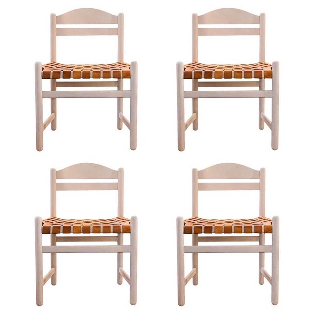 SCARPA, DANS LE GOÛT DE - 4 CHAISES EN BOIS LAQUÉ: Carlo SCARPA (1906-1978), dans le goût deSuite de quatre chaises en bois laqué blanc et assises en cuir tressé - Vers 197039 x 52 x 77 cm* Vendu sur désignation