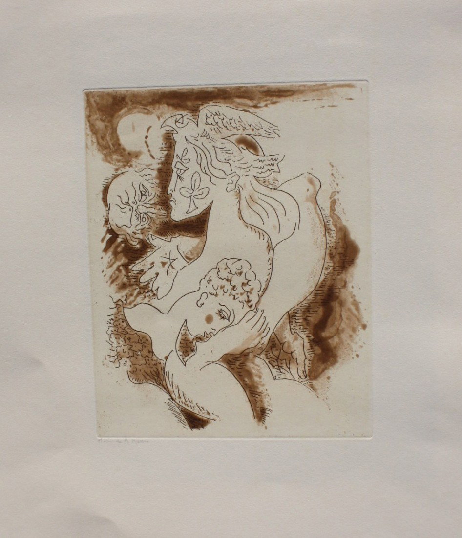André MASSON (1896-1987) Couple. Gravure en couleu: André MASSON (1896-1987) Couple. Gravure en couleurs sur papier. Lot de deux (identiques) Annoté "HC de A. Masson" en bas à gauche pour l'une et justifié EA en bas à gauche pour l'autre. 46,1 x 3