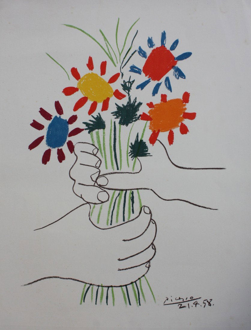 Pablo PICASSO (1881-1973) Bouquet pour la paix, 19: Pablo PICASSO (1881-1973) Bouquet pour la paix, 1958. Lithographie en couleurs sur papier. Signé et daté en bas à droite (planche). 65,5 x 50,5 cm