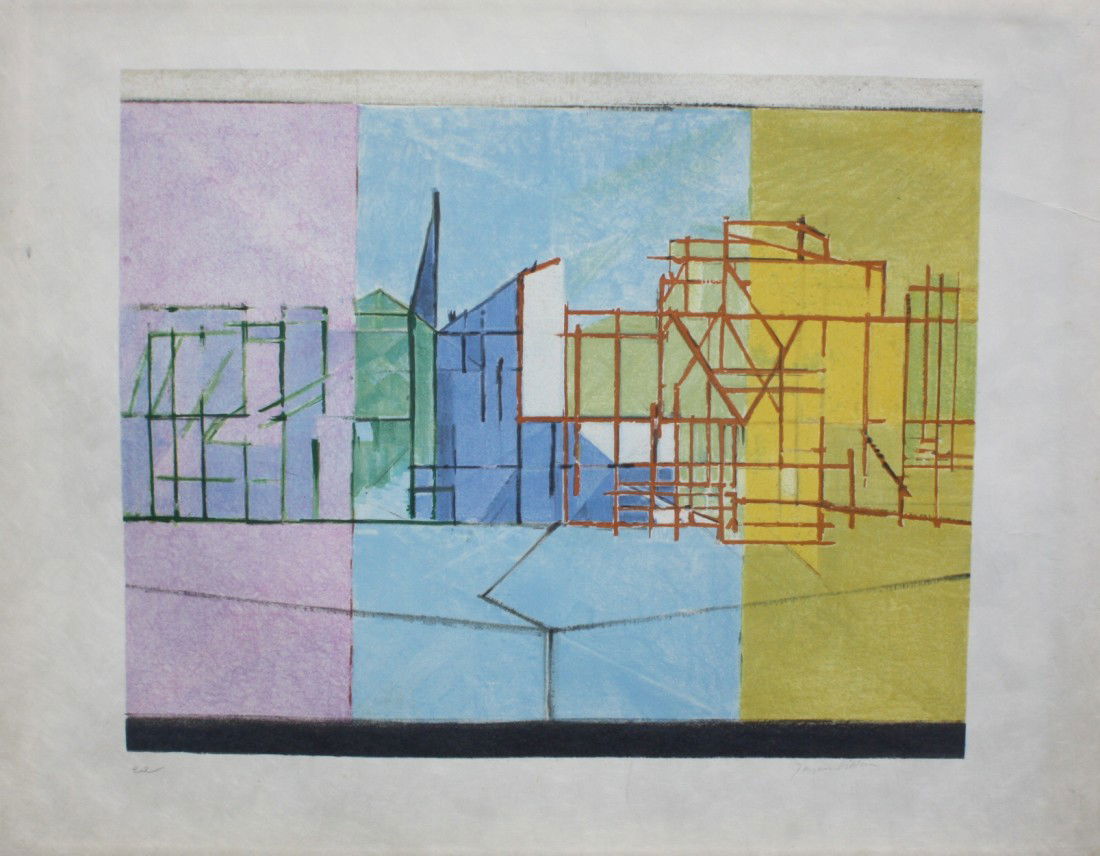 Jacques VILLON (1875-1963) La ville Lithographie e: Jacques VILLON (1875-1963) La ville Lithographie en couleurs sur papier japon. Signé en bas à droite. Justifié EA en bas à gauche. 42 x 52 cm