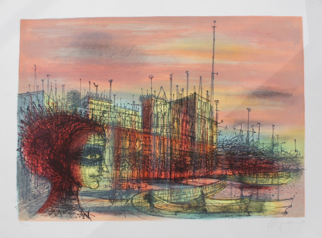 Jean CARZOU (1907-2000) Le rivage enchanté - 1970: Jean CARZOU (1907-2000) Le rivage enchanté - 1970 Lithographie en couleurs sur papier. Signé en bas à droite. Numéroté 129/175 en bas à gauche. 54 x 76 cm