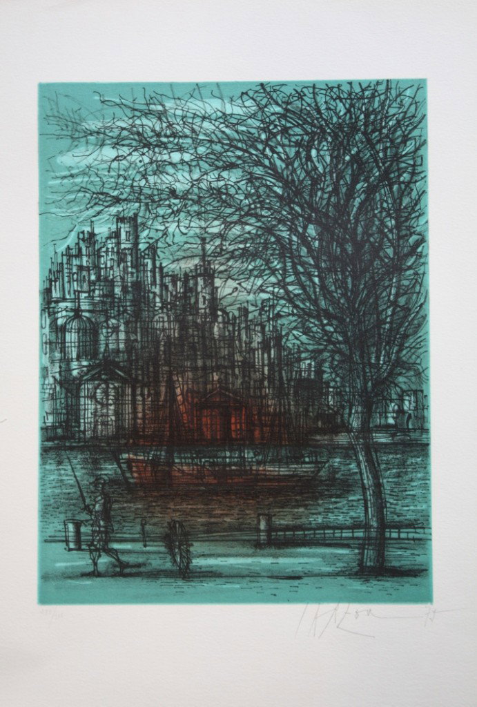 Jean CARZOU (1907-2000) Le quai face à la ville, 1: Jean CARZOU (1907-2000) Le quai face à la ville, 1975. Lithographie en couleurs sur papier. Signé et daté en bas à droite. Numéroté 280/300 en bas à gauche. 42 x 32,8 cm
