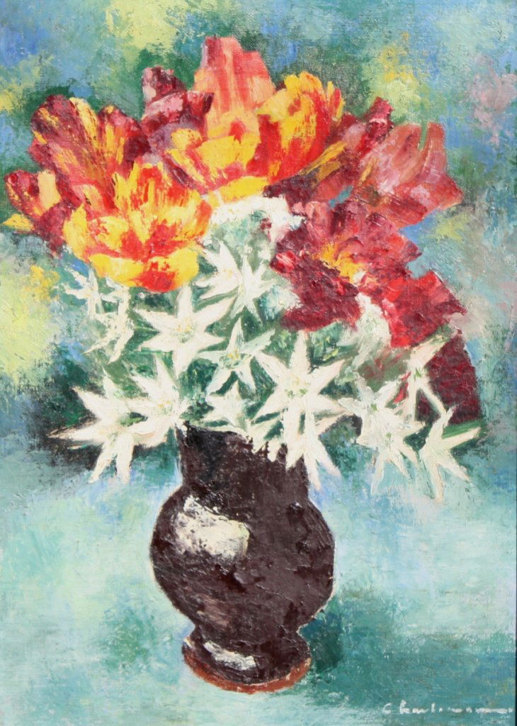 Paul CHARLEMAGNE (189-1972) Bouquet de fleurs Huil: Paul CHARLEMAGNE (189-1972) Bouquet de fleurs Huile sur toile. Signée en bas à droite 46 x 33 cm