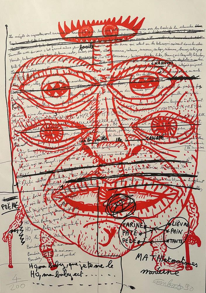 COMBAS - FEU D'ÉTÉ: Robert COMBAS (1957) "Feu d’été », 1990 Lithographie en couleurs, recto verso. Signé au crayon en bas à droite et daté 90. Numérotée 4/200 en bas à g