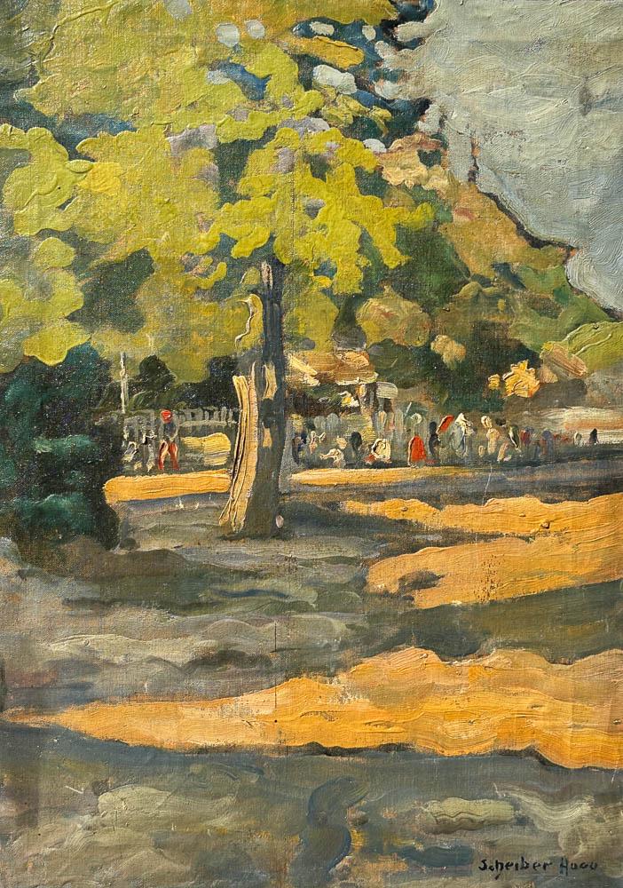 SCHEIBER - VUE D'UN PARC: Hugo SCHEIBER (1873-1950)Vue d'un parcHuile sur toile. Signé en bas à droite.60 x 43 cm