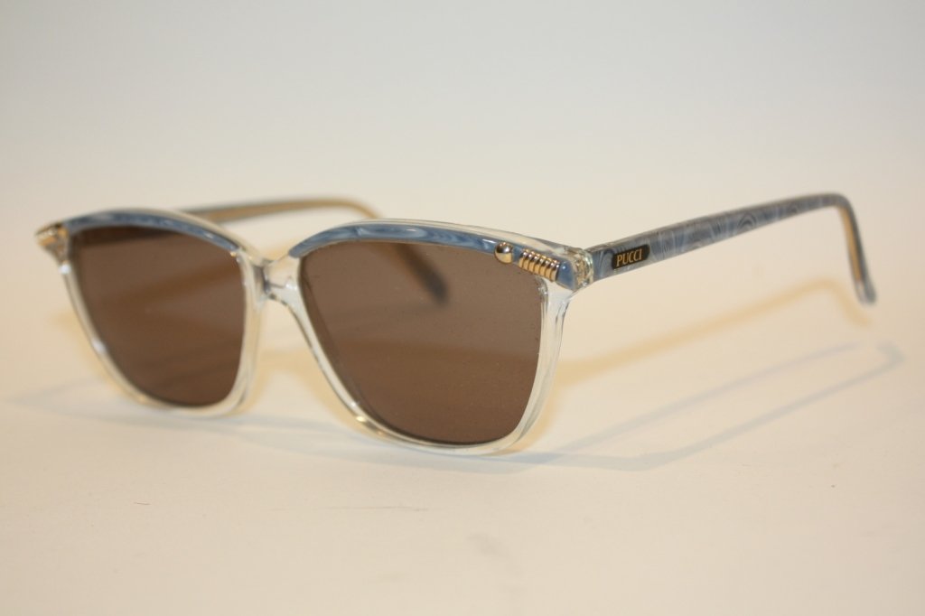 Emilio PUCCI - Paire de lunettes de soleil, montur: Emilio PUCCI - Paire de lunettes de soleil, monture transparente et bleu, garniture dorée, verres d'origine circa 1980 - Très bon état