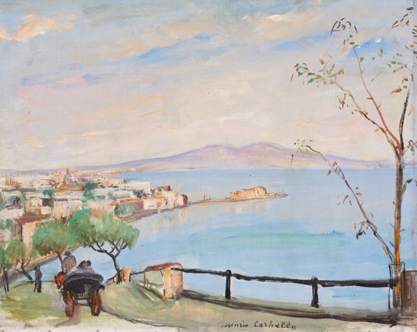 Mario CORTIELLO (1907-1982) La Baie de Naples Hui: Mario CORTIELLO (1907-1982) La Baie de Naples Huile sur toile (rentoilé) Signé en bas vers la droite 41 x 51 cm