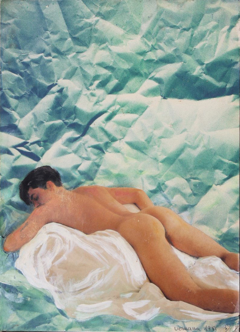 Edmond VERNASSA (1926) Composition au nu masculin: Edmond VERNASSA (1926) Composition au nu masculin Technique mixte sur papier marouflée sur carton. Signé