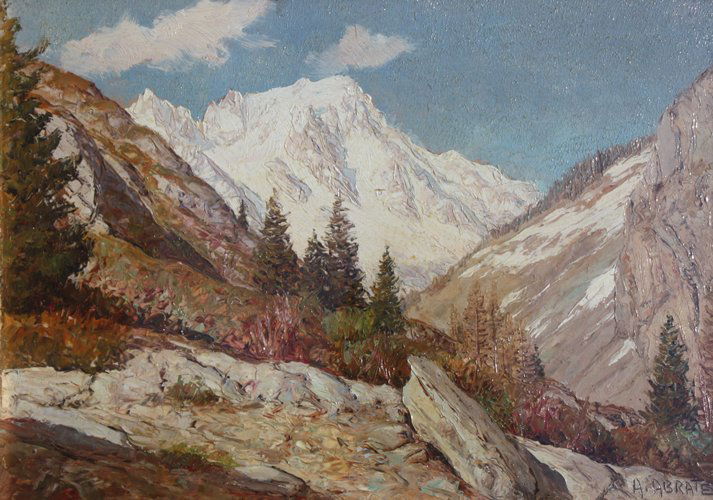 Angelo ABRATE (1900-1985) Paysage de Montagne Hui: Angelo ABRATE (1900-1985) Paysage de Montagne Huile sur panneau. Signé en bas à droite. 23 x 33 cm