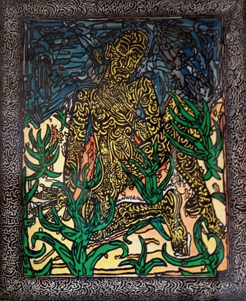 ROBERT COMBAS L'homme jaune - 1990 Lithographie en: ROBERT COMBAS L'homme jaune - 1990 Lithographie en couleurs sur papier Signé et daté en bas à gauche. Justifié HC n°5/30 en bas à gauche 105 x 86 cm