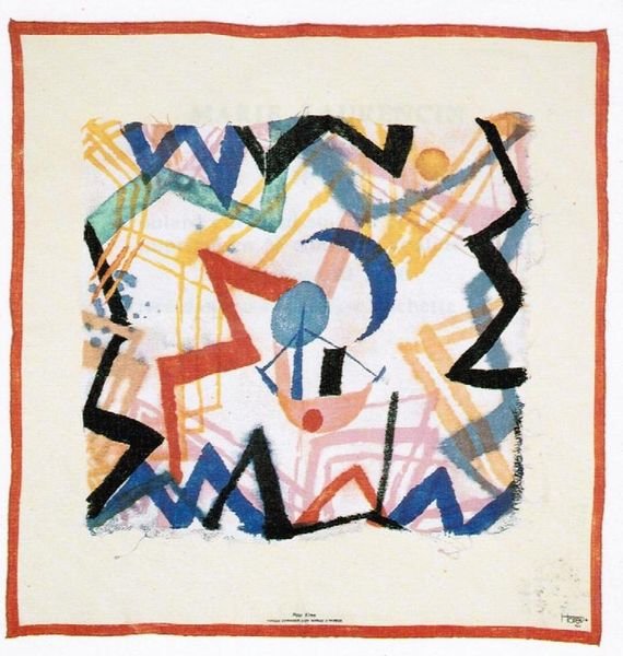Paul KLEE (1879-1940), d'après Voyage cosmique d'un bat: Paul KLEE (1879-1940), d'après Voyage cosmique d'un bateau à vapeur Foulard en soie imprimé en onze couleurs, rouloté main HOREV Paris Editeur 90 x 90 cm