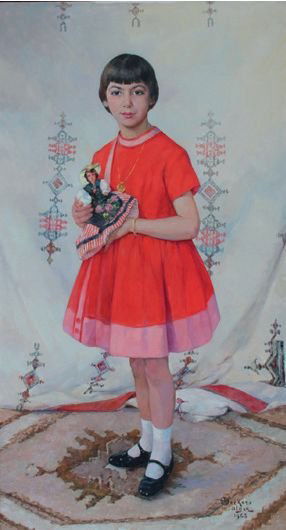 Émile DECKERS (1885-1968) Portrait de fillette en pied: Émile DECKERS (1885-1968) Portrait de fillette en pied- Alger - 1963 Huile sur toile. Signé, daté et situé en bas à droite. 145 x 80 cm.